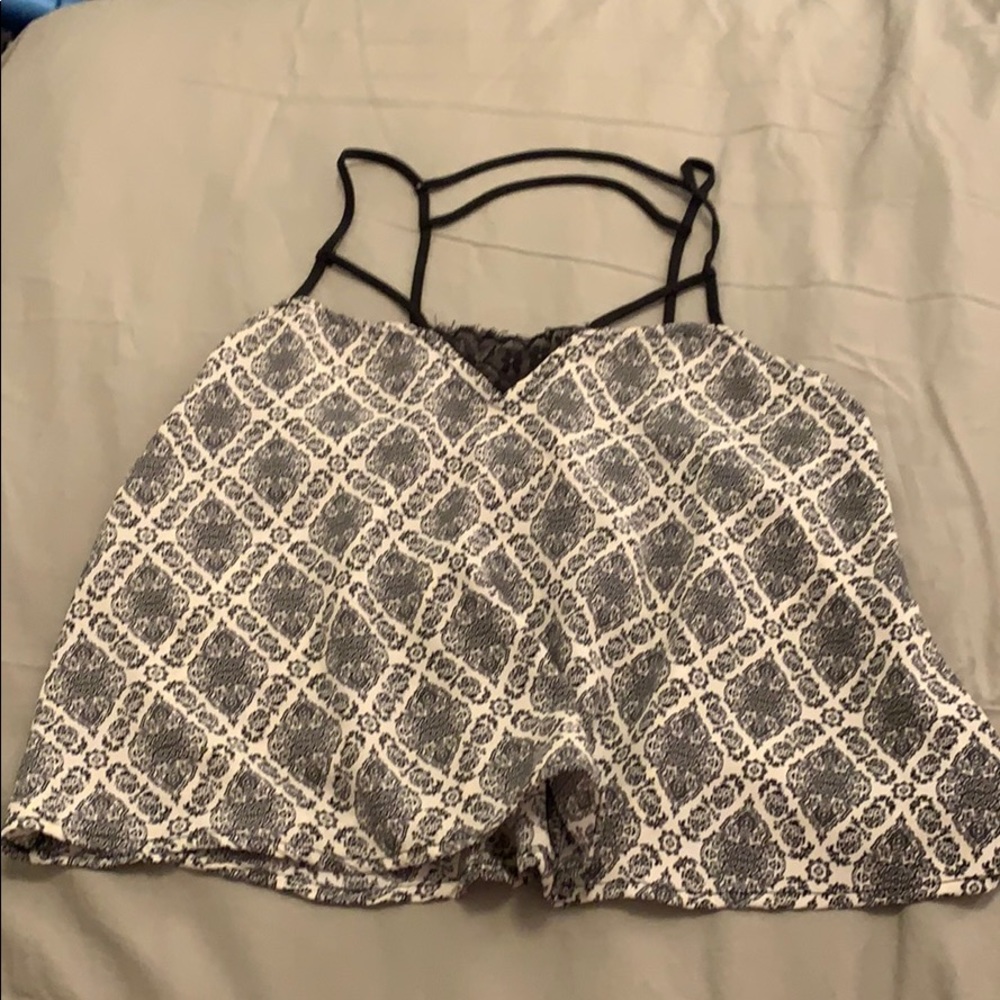 Vintage Havana B/W patterned strappy lace cami top
